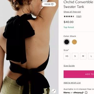 Free People Green "Orchid Convertible Open-Back Sweater Tank" - Size Small